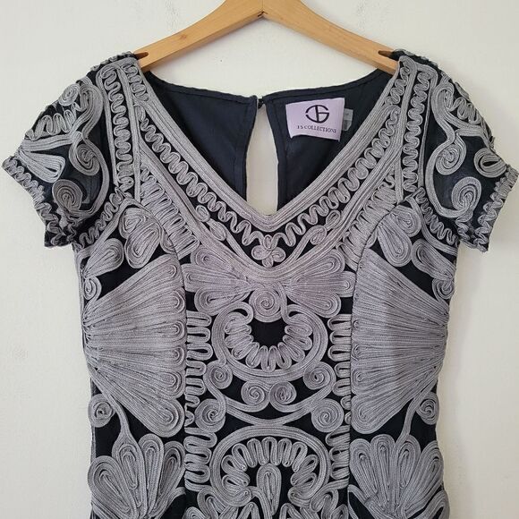 JS Collections Navy Blue Gray Dress Sheath Mesh Soutache 6 - Picture 9 of 13